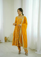 Prazu Fashion Yellow Georgette Embroidered Designer Anarkali Gown | Grocsy