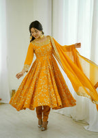 Prazu Fashion Yellow Georgette Embroidered Designer Anarkali Gown | Grocsy