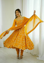 Prazu Fashion Yellow Georgette Embroidered Designer Anarkali Gown | Grocsy