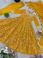 Prazu Fashion Yellow Georgette Embroidered Designer Anarkali Gown | Grocsy