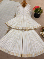 Prazu Fashion Off White Mal Chanderi Silk Mirror Work Designer Sharara Suit | Grocsy