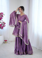 Prazu Fashion Lavender Mal Chanderi Real Mirror With Hand Work Sharara Suit | Grocsy