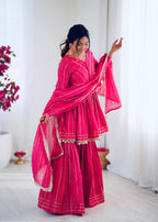 Prazu Fashion Pink Mal Chanderi Real Mirror With Hand Work Sharara Suit | Grocsy