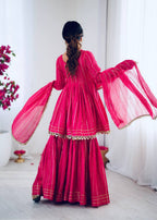 Prazu Fashion Pink Mal Chanderi Real Mirror With Hand Work Sharara Suit | Grocsy