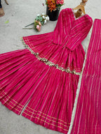 Prazu Fashion Pink Mal Chanderi Real Mirror With Hand Work Sharara Suit | Grocsy