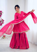 Prazu Fashion Pink Mal Chanderi Real Mirror With Hand Work Sharara Suit | Grocsy