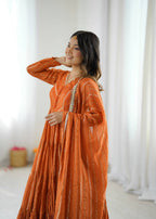 Prazu Fashion Orange Mal Chanderi Silk Real Mirror With Hand Work Anarkali Suit | Grocsy