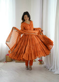 Prazu Fashion Orange Mal Chanderi Silk Real Mirror With Hand Work Anarkali Suit | Grocsy