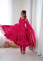 Prazu Fashion Pink Mal Chanderi Silk Real Mirror With Hand Work Anarkali Suit | Grocsy