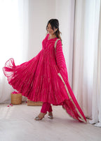 Prazu Fashion Pink Mal Chanderi Silk Real Mirror With Hand Work Anarkali Suit | Grocsy