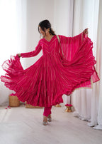 Prazu Fashion Pink Mal Chanderi Silk Real Mirror With Hand Work Anarkali Suit | Grocsy