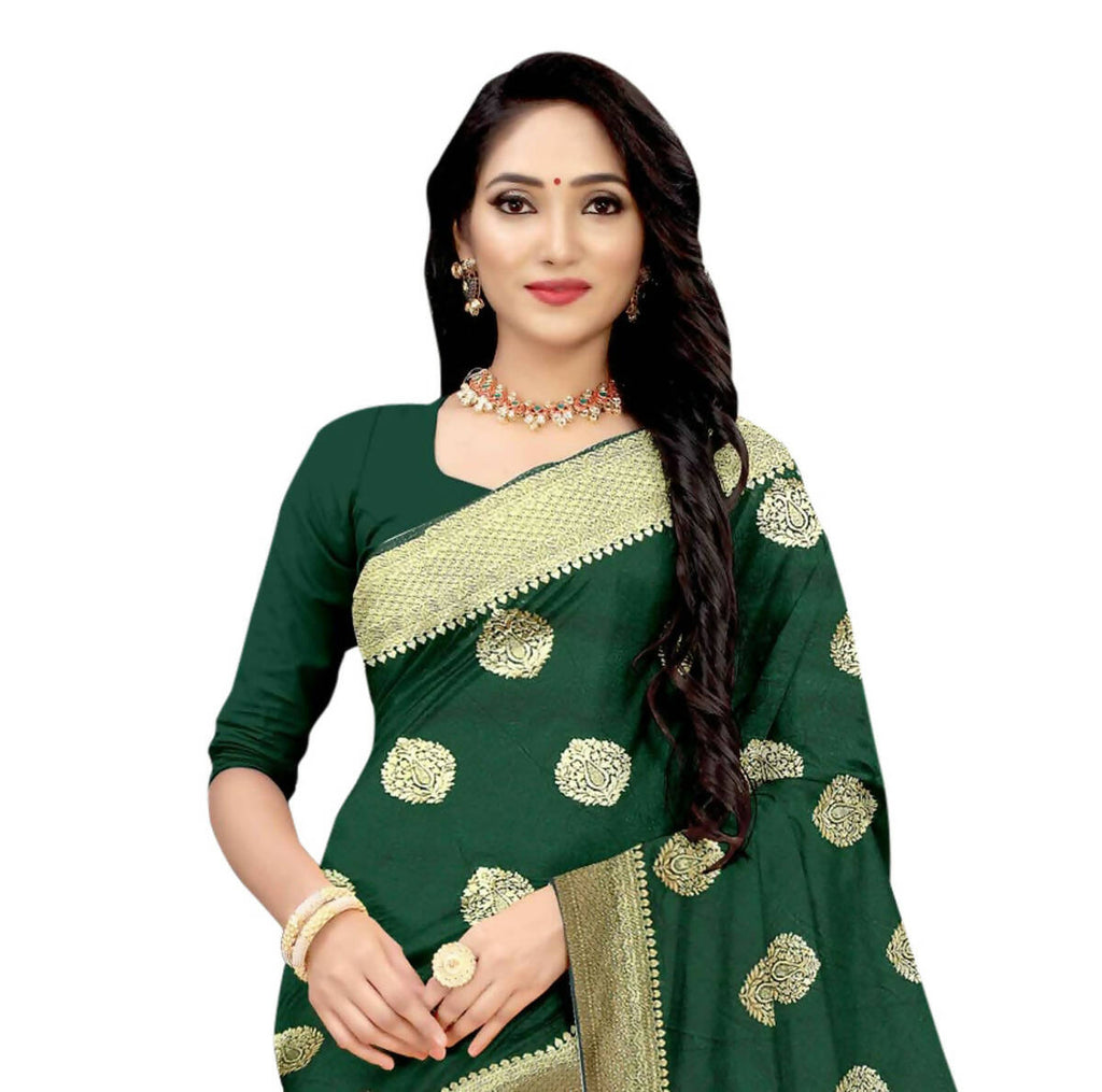 Vamika Weaving Banarasi Jacquard Green Saree | Grocsy
