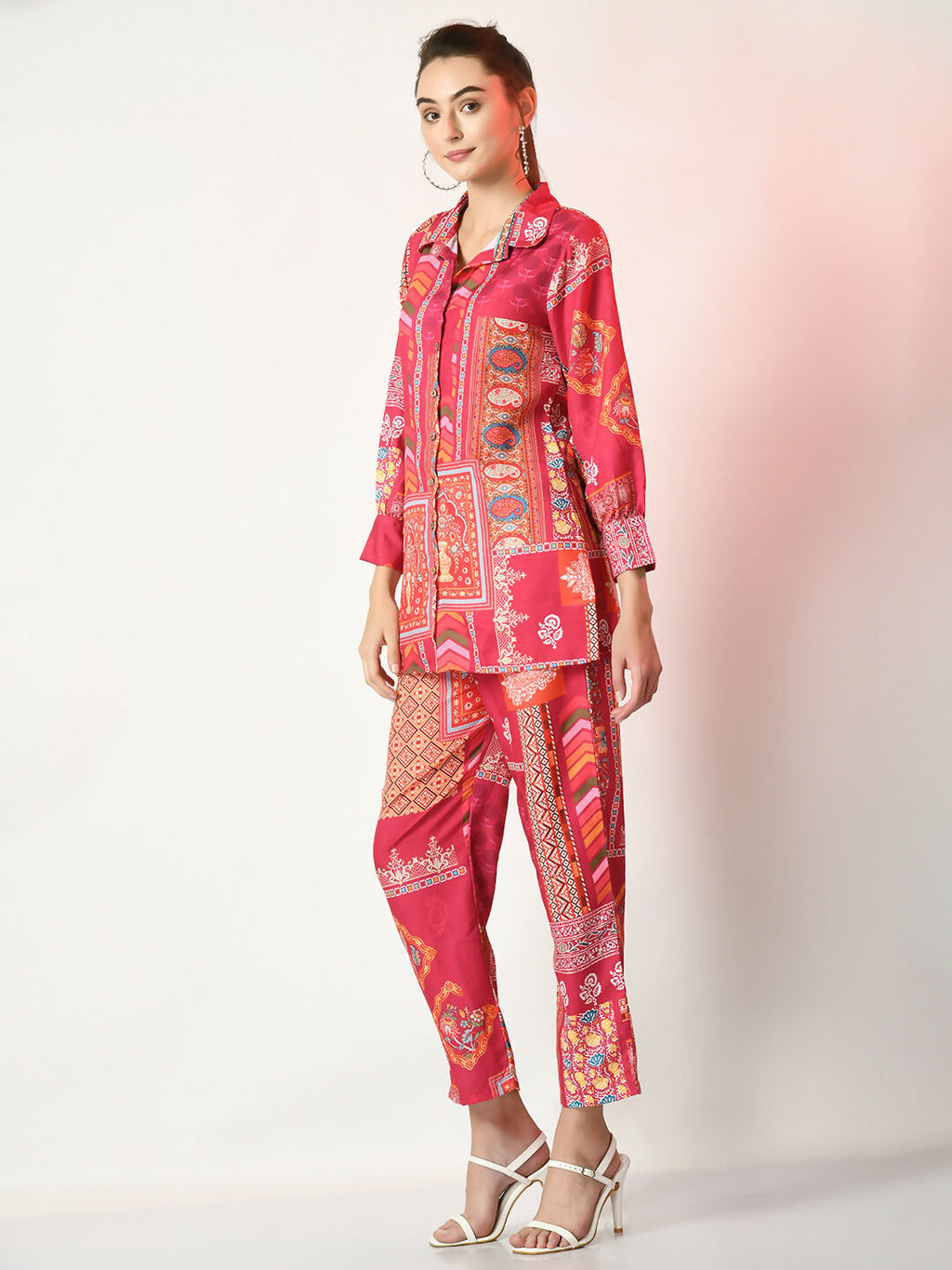 Myshka Women's Pink Printed Shirt With Trousers | Grocsy