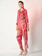 Myshka Women's Pink Printed Shirt With Trousers | Grocsy