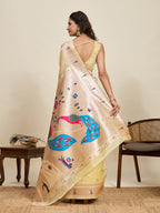 Dwija Fashion Golden Wedding Wear Paithani Silk Jari Weaving On All Over Saree With Unstitched Blouse | Grocsy