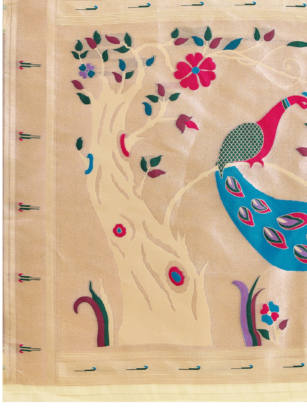 Dwija Fashion Golden Wedding Wear Paithani Silk Jari Weaving On All Over Saree With Unstitched Blouse | Grocsy