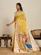 Dwija Fashion Yellow Wedding Wear Paithani Silk Jari Weaving On All Over Saree With Unstitched Blouse | Grocsy