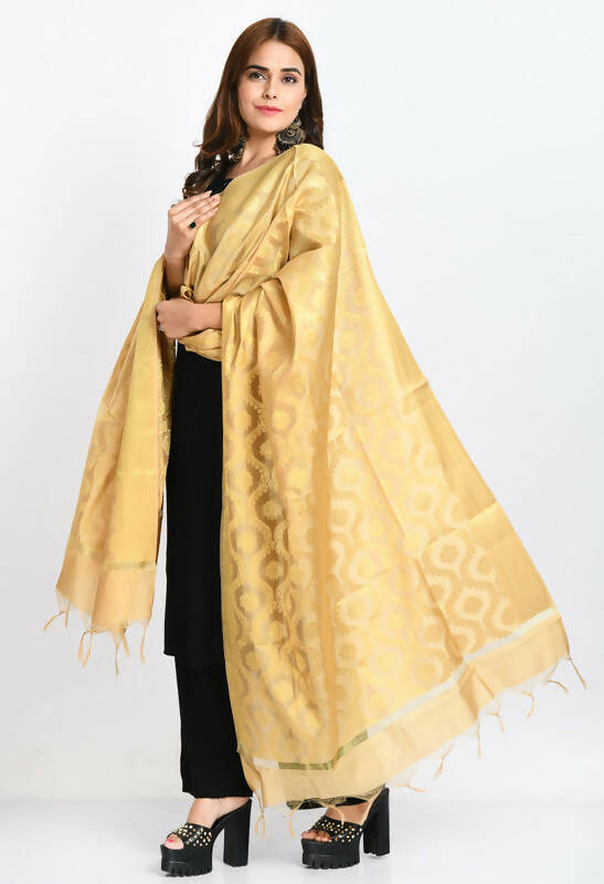 Mominos Fashion Moeza Women's Banarsi Silk All Over Woven Design Golden Dupatta | Grocsy