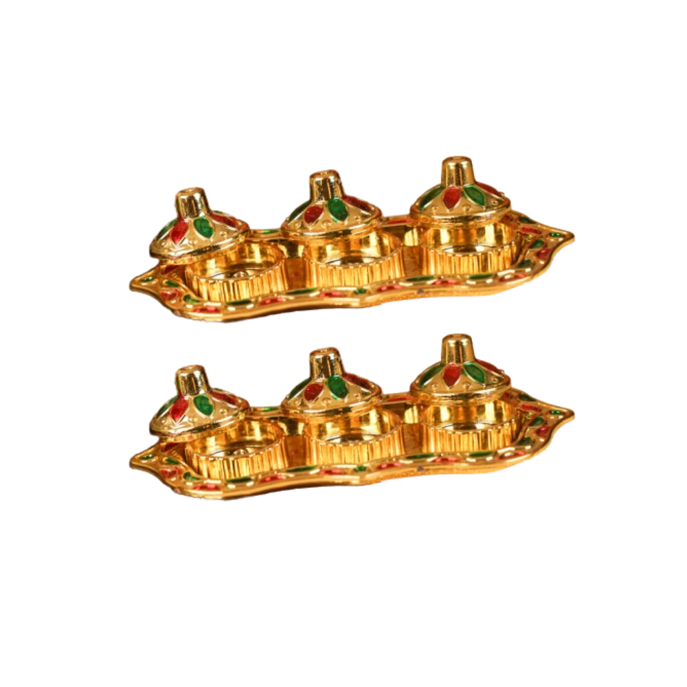 Sri Rudra Fiber Gold Kumkum Haldi Chandan Tray (SR 01962) | Grocsy