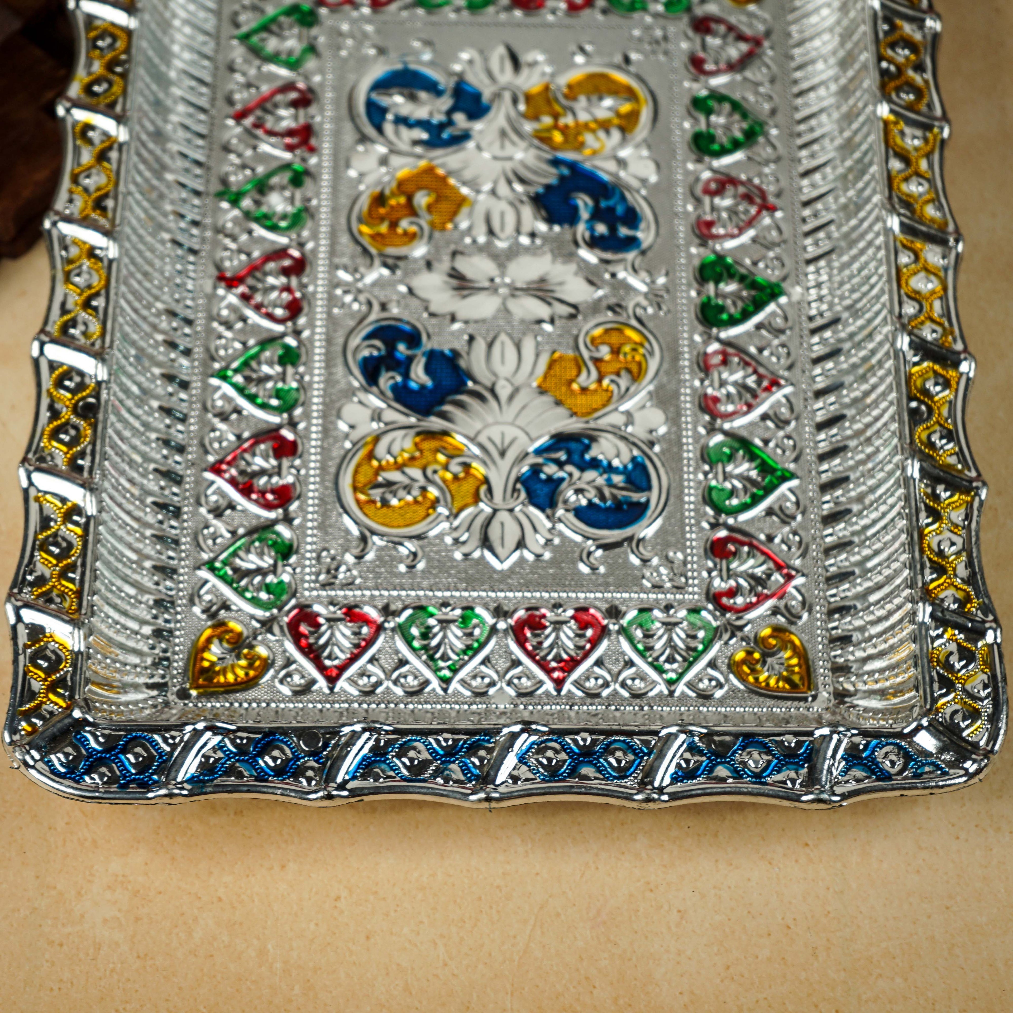 Sri Rudra Square Meenakari Tray (SR 03477) | Grocsy