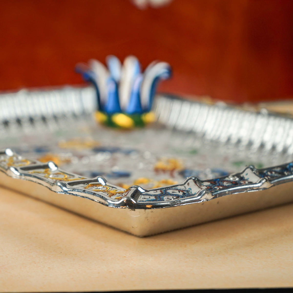 Sri Rudra Square Meenakari Tray (SR 03477) | Grocsy