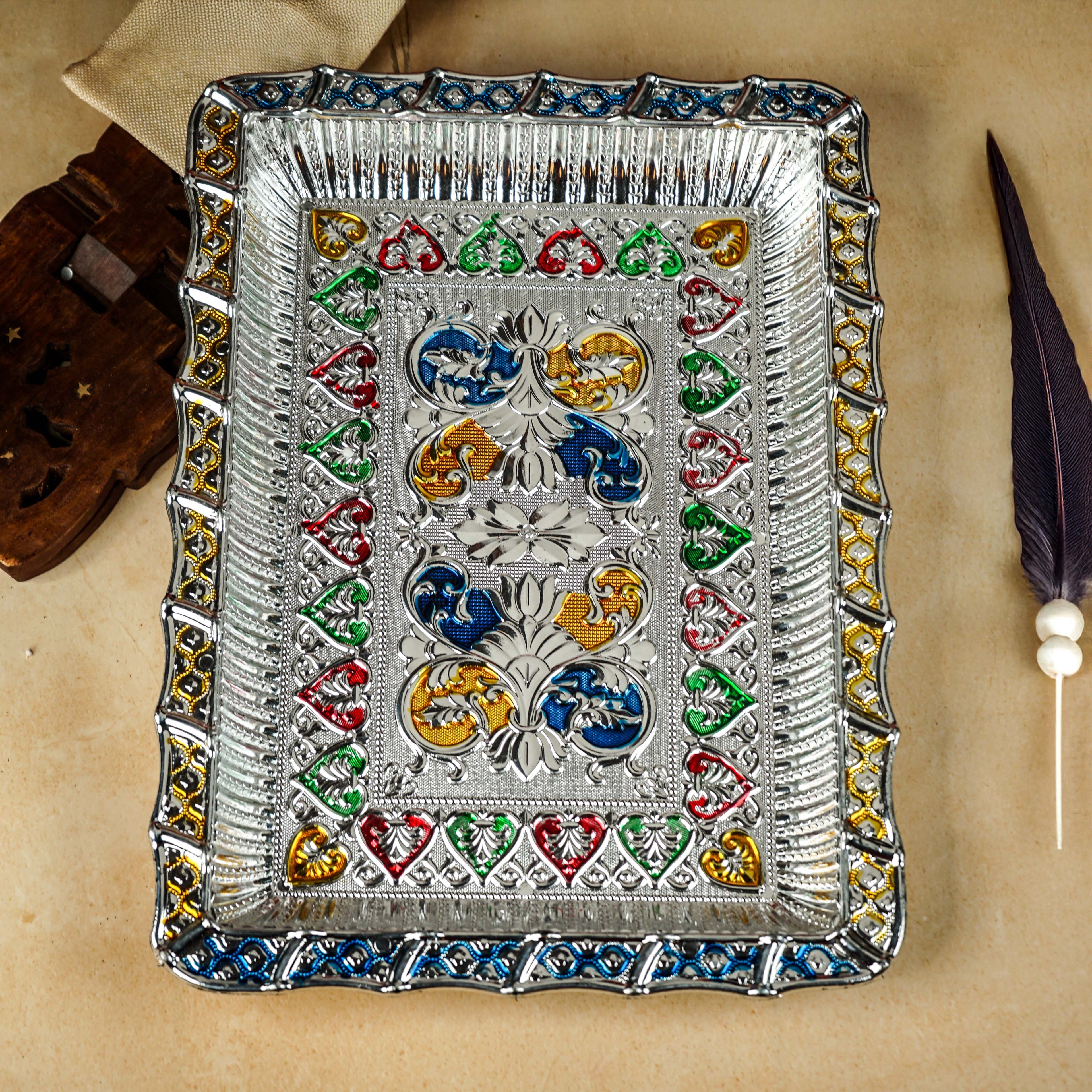 Sri Rudra Square Meenakari Tray (SR 03477) | Grocsy