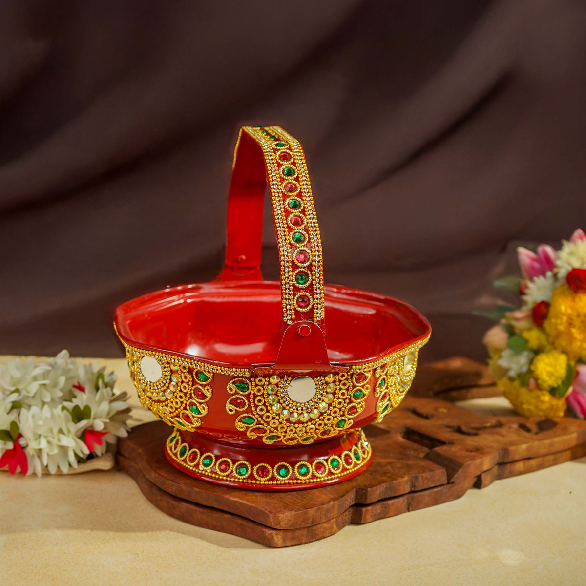 Sri Rudra Decorative Steel Pooja Basket (SR 00717) | Grocsy