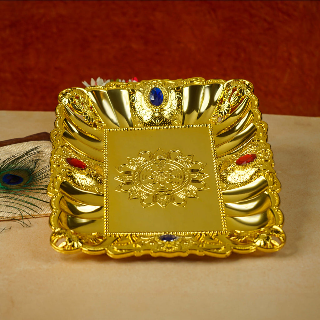 Sri Rudra Gold Tray 12X10 (SR 01956) | Grocsy