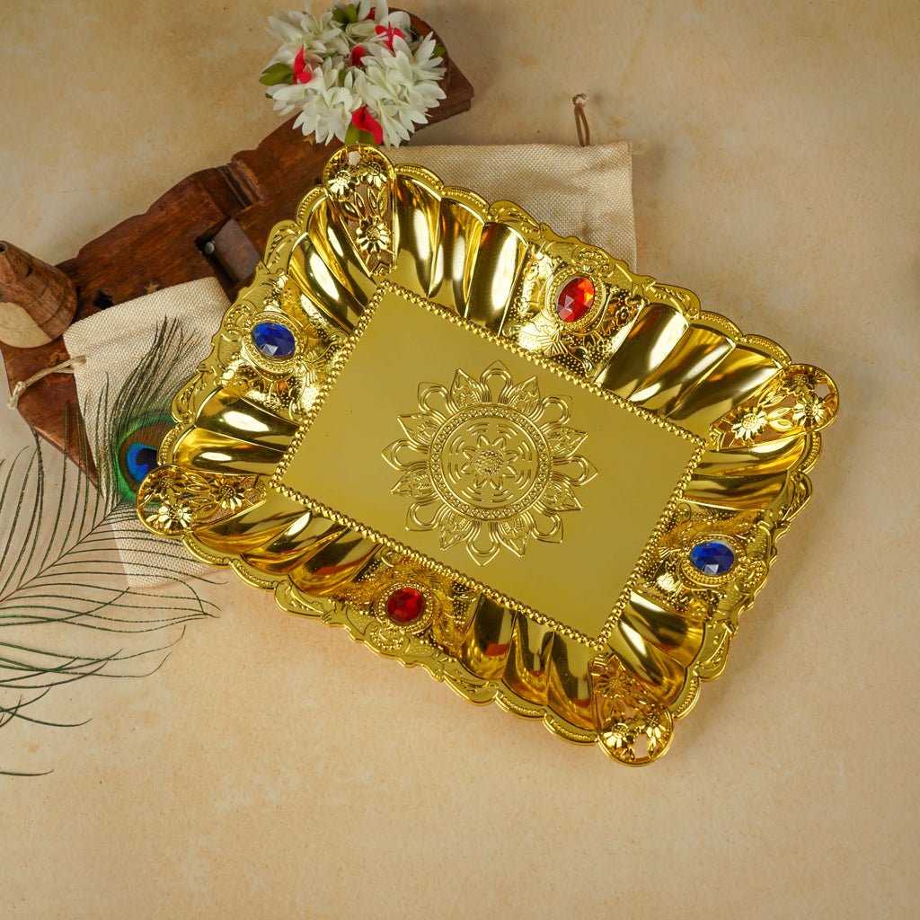 Sri Rudra Gold Tray 12X10 (SR 01956) | Grocsy