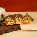 Sri Rudra Fiber Gold Kumkum Haldi Chandan Tray (SR 01962) | Grocsy