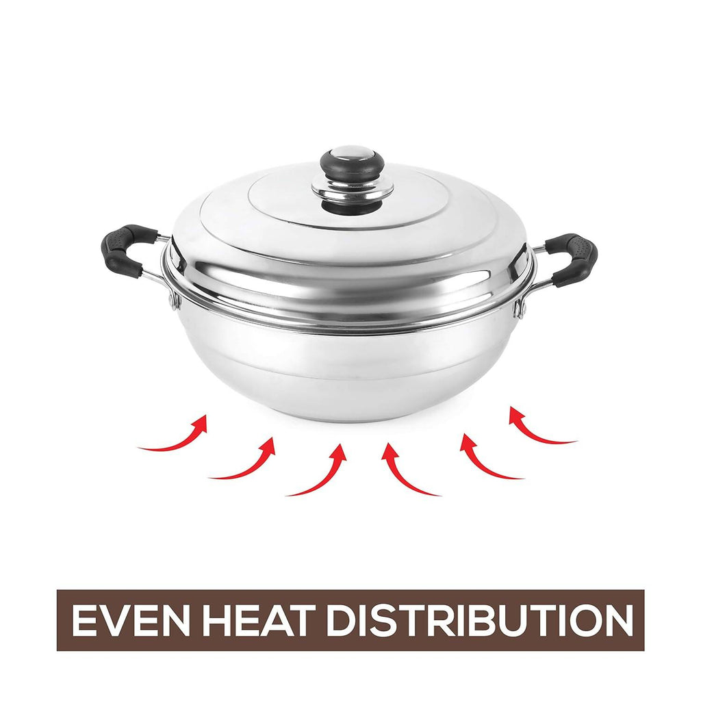 Cello Stainless Steel Induction Base Idli Cooker (Idly Maker) And Multi Kadhai Set of 6 | Grocsy
