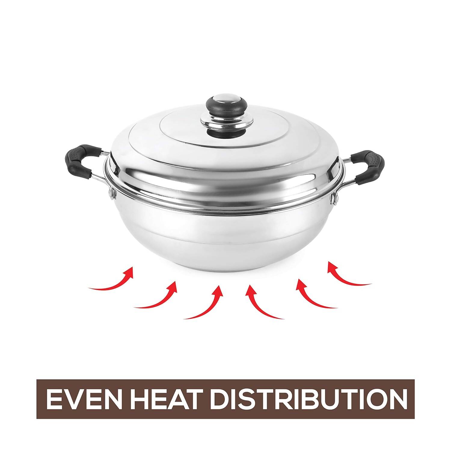 Cello Stainless Steel Induction Base Idli Cooker (Idly Maker) And Multi Kadhai Set of 6 | Grocsy
