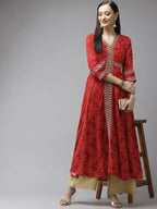 Yufta Women Red Bandhani Printed Kurta | Grocsy