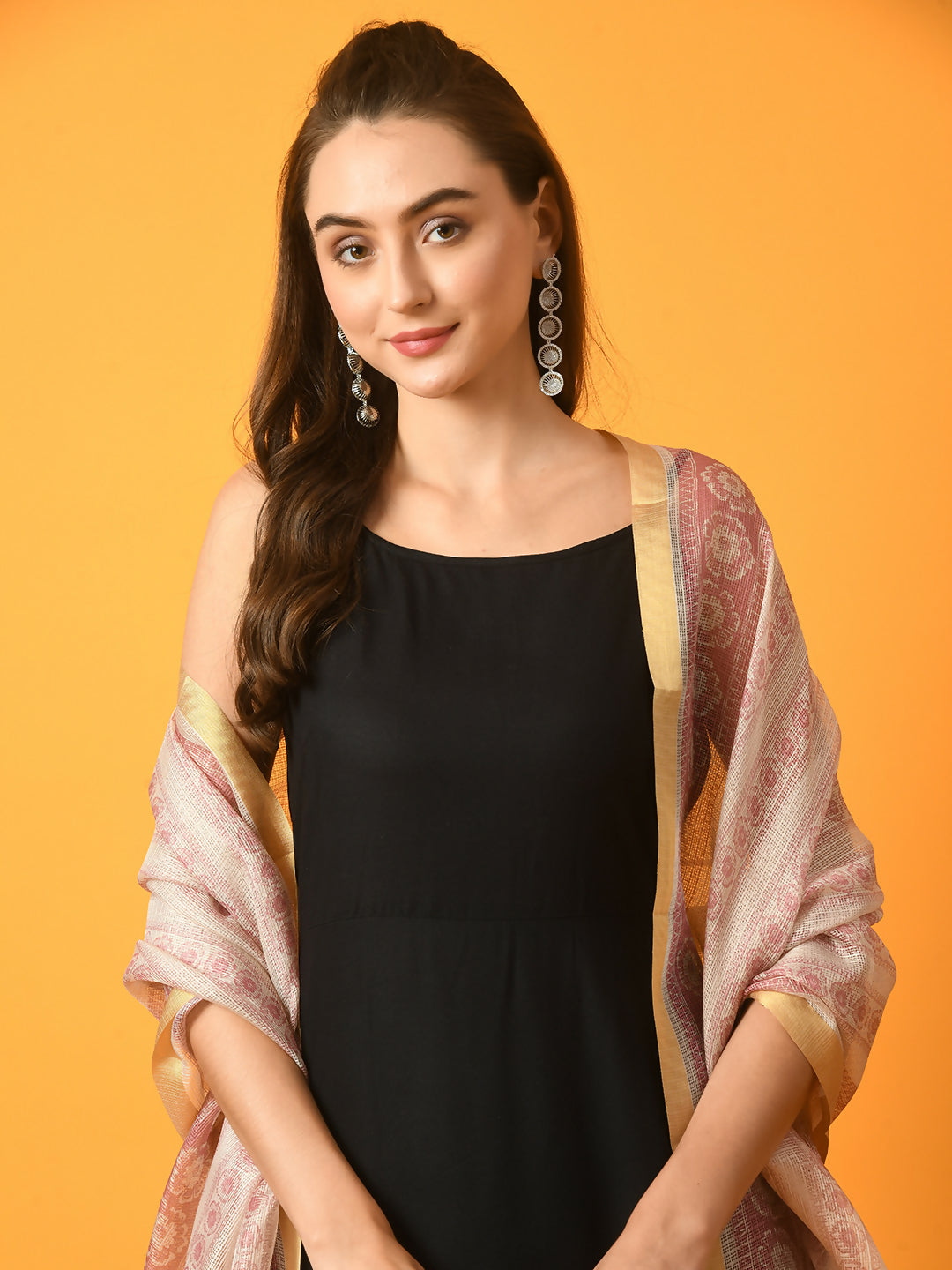 Myshka Women's Black Solid Anarkali Party Kurta Set With Printed Dupatta | Grocsy