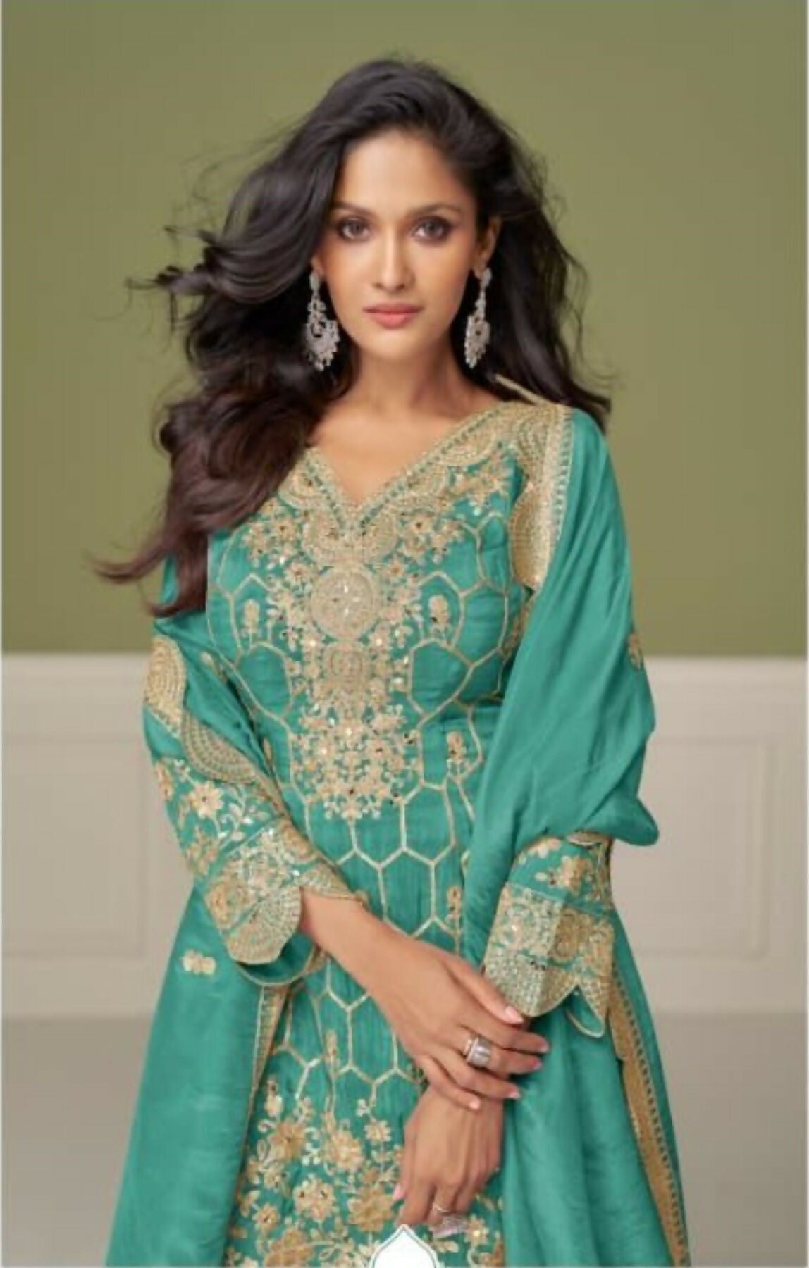 Anaita Sky Blue Real Shimmer Readymade Suit with Embroidery & Real Mirror Work | Grocsy