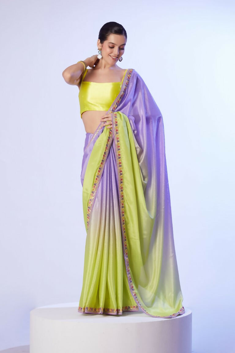 Lavender Chinon Solid Designer & Lace Work Saree - Samaa | Grocsy