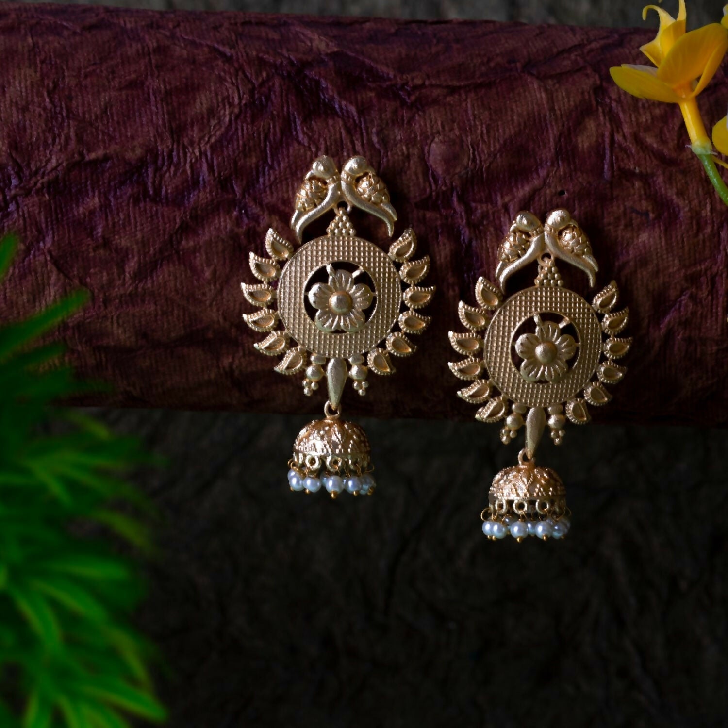 Joban Fashion Women Matte Gold Brass Earrings | Grocsy