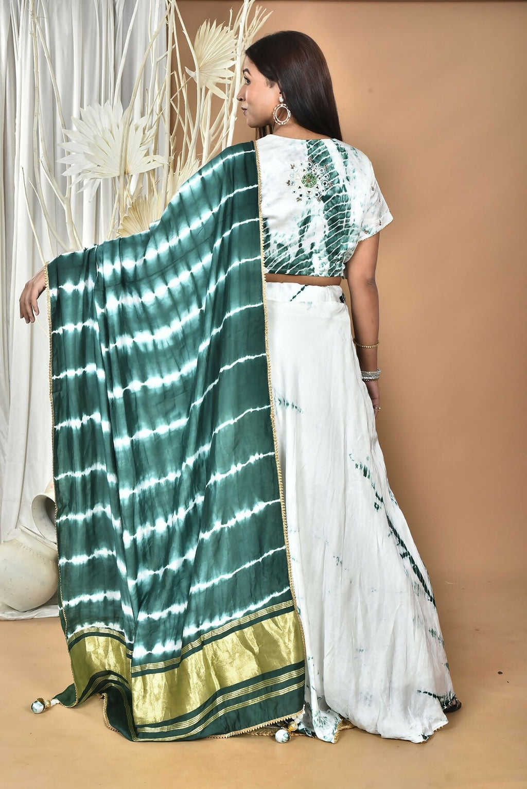 Morchari Women Tai Dai And Hand Embroidery Lehenga-Green | Grocsy