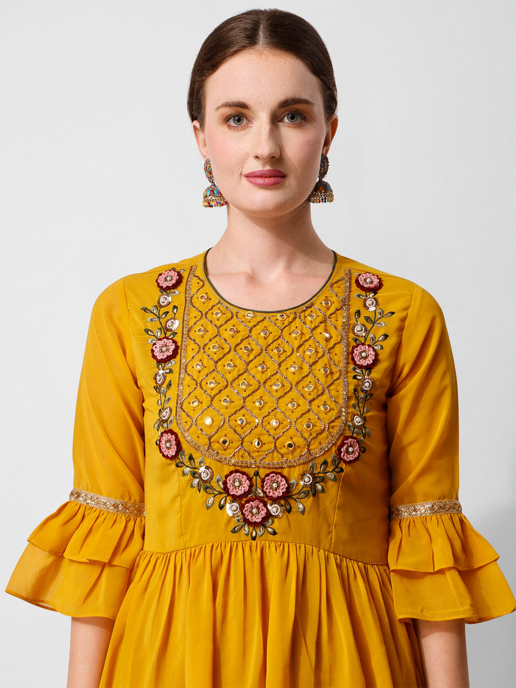 Hand Embroidered Kurta With Sharara And Dupatta Set, Multicolor - Hiral Fashion | Grocsy
