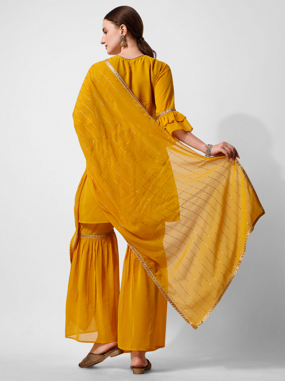 Hand Embroidered Kurta With Sharara And Dupatta Set, Multicolor - Hiral Fashion | Grocsy