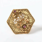 Mominos Fashion Joharkamal Gold-Polished Stone Studded Adjustable Finger Ring - Design 11 | Grocsy