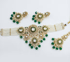 Jewel City Green Kundan & Pearl Choker Set: Handcrafted Gold-Plated Indian Bridal Jewelry with Maang Tikka | Grocsy