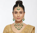 Jewel City Green Kundan & Pearl Choker Set: Handcrafted Gold-Plated Indian Bridal Jewelry with Maang Tikka | Grocsy