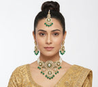 Jewel City Green Kundan & Pearl Choker Set: Handcrafted Gold-Plated Indian Bridal Jewelry with Maang Tikka | Grocsy