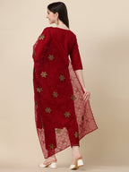 Embroidered Kurta With Pant And Organza Dupatta Set, Multicolor - Hiral Fashion | Grocsy