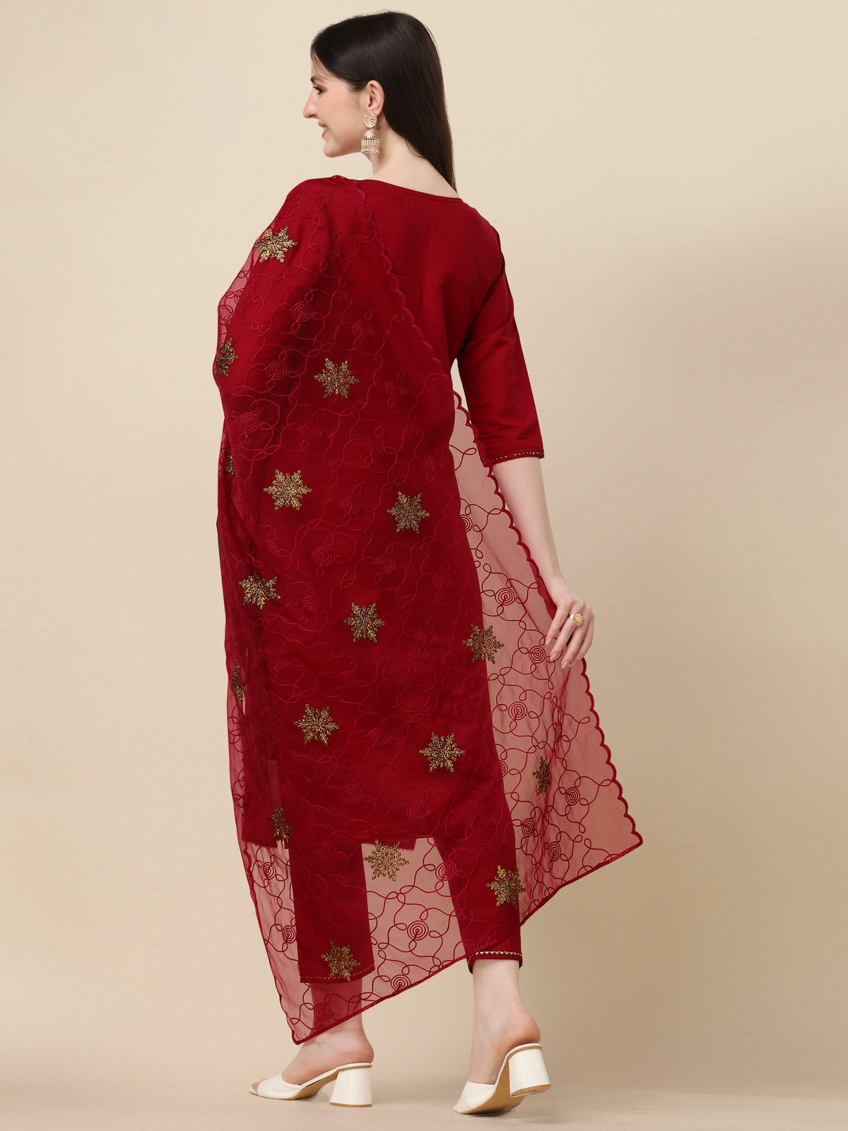 Embroidered Kurta With Pant And Organza Dupatta Set, Multicolor - Hiral Fashion | Grocsy