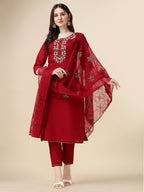 Embroidered Kurta With Pant And Organza Dupatta Set, Multicolor - Hiral Fashion | Grocsy