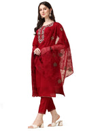Embroidered Kurta With Pant And Organza Dupatta Set, Multicolor - Hiral Fashion | Grocsy