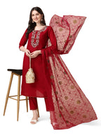 Embroidered Kurta With Pant And Organza Dupatta Set, Multicolor - Hiral Fashion | Grocsy
