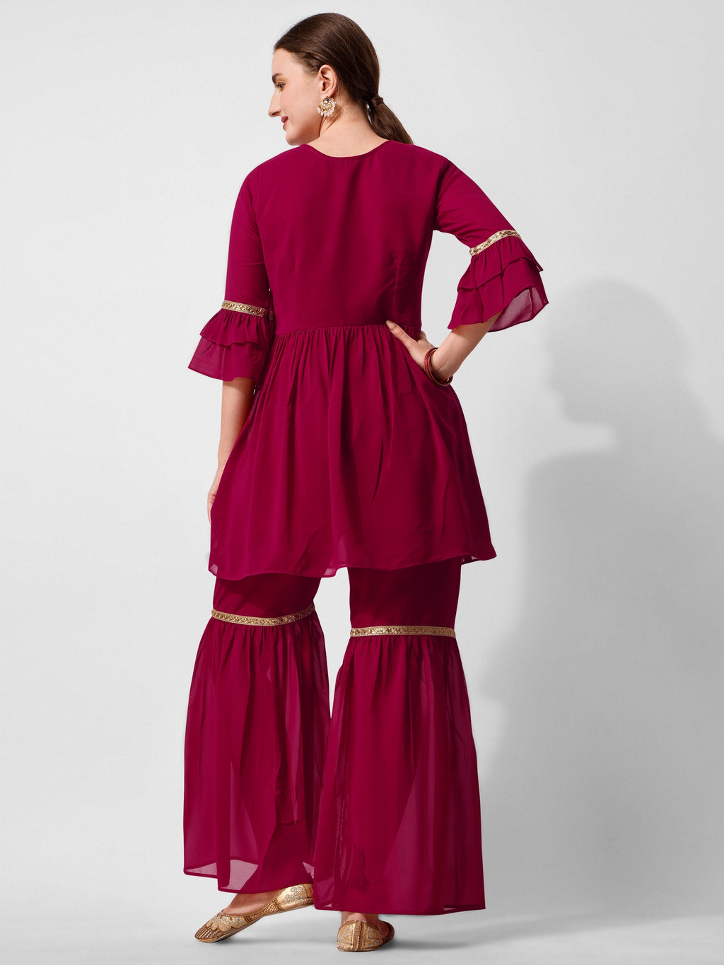 Hand Embroidered Kurta With Sharara And Dupatta Set, Multicolor - Hiral Fashion | Grocsy